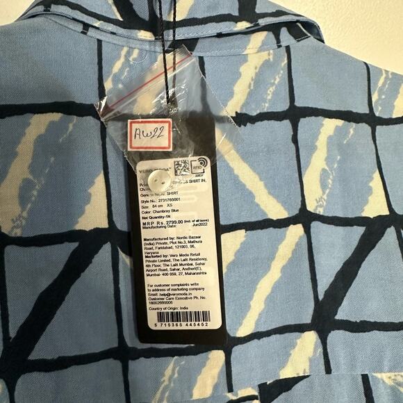 NWT XS  Vero Moda Long Sleeve Printed Womens Blouse, Button Down, Roll Sleeves - Picture 12 of 12